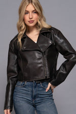 Vintage Wash Faux Leather Moto Jacket