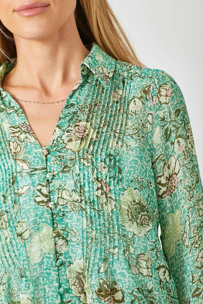 Sand Mix Pintuck Print Blouse
