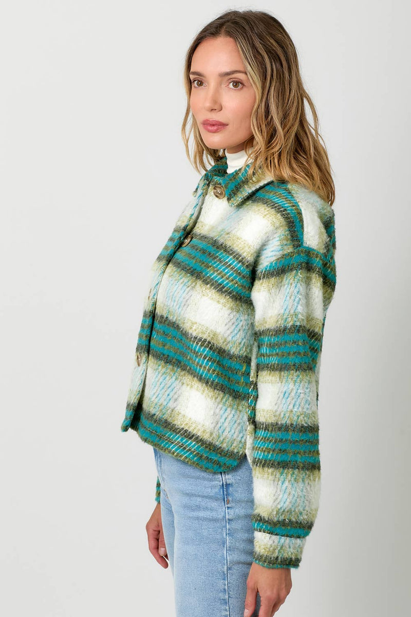 Green Cropped Plaid Jacket
