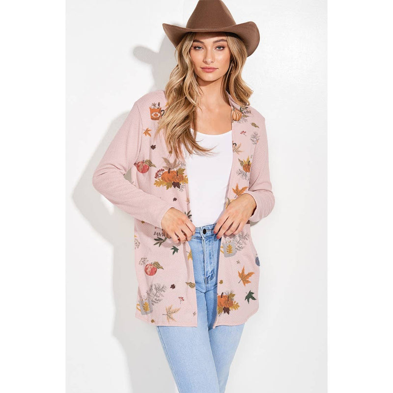 Fall Leaves/Pumpkin Print Cardigan