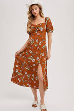 Fall Floral Print Midi-Dress