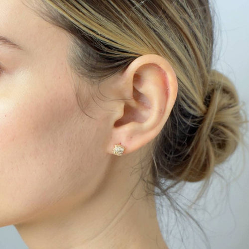 14K White Gold-Dipped Pave Square Stud Post CZ Earrings