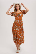Fall Floral Print Midi-Dress