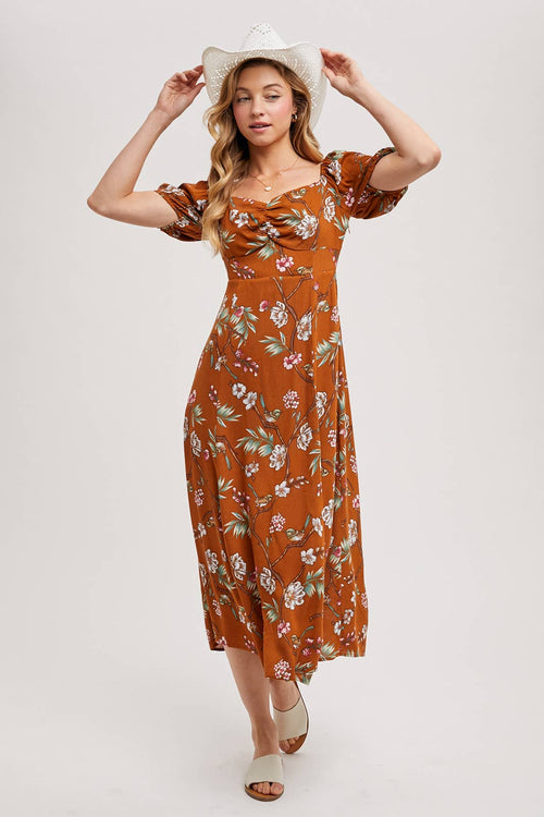 Fall Floral Print Midi-Dress