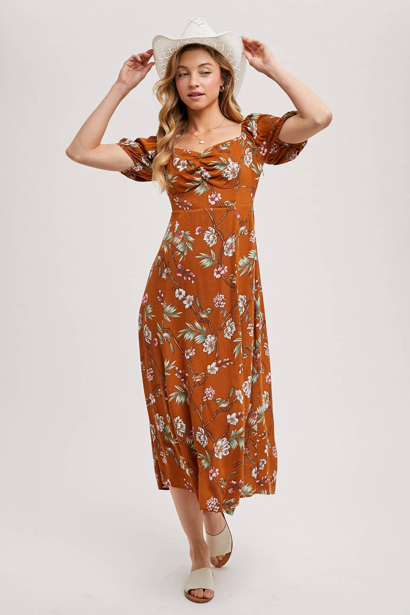 Fall Floral Print Midi-Dress