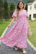Plus Size Pink Print Smocked Dress