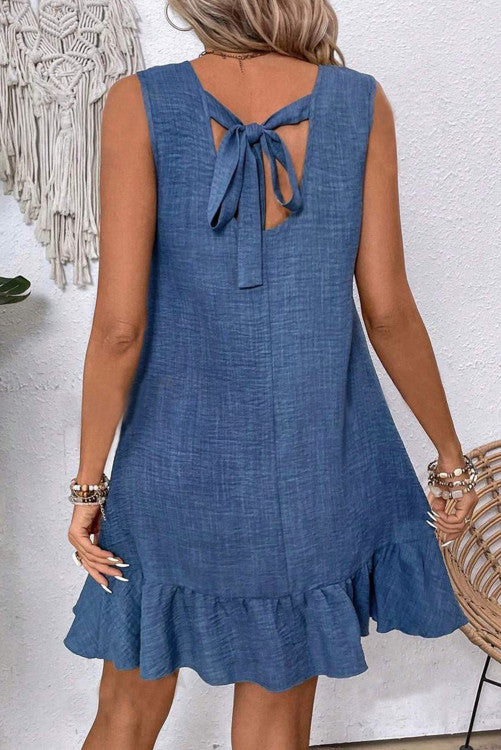 Lineny Shift Dress with Tie Back