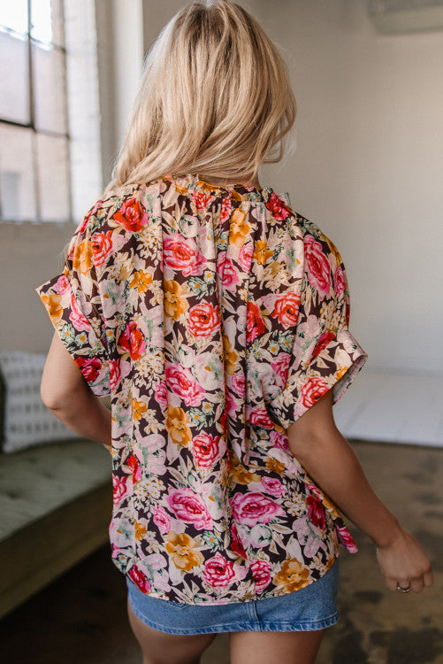 Cuff Sleeved Floral Shift Blouse