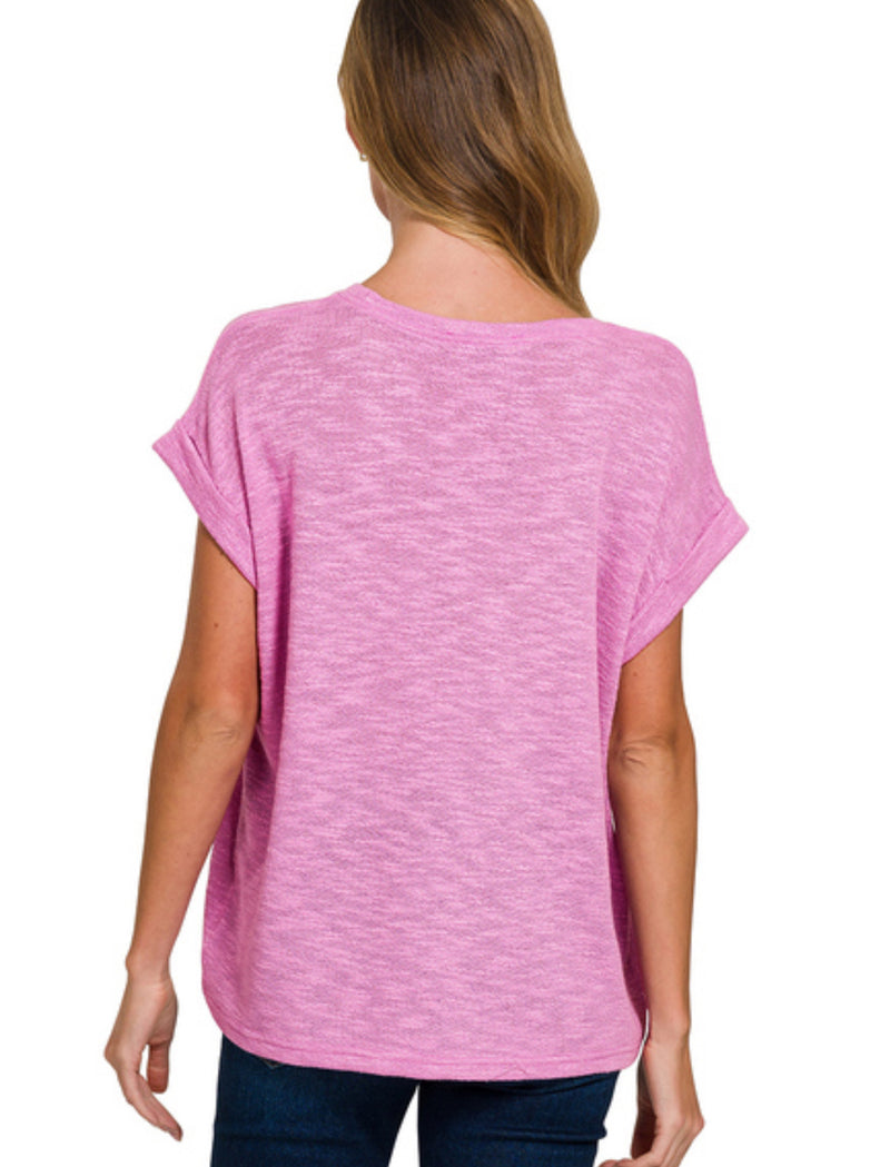Rolled Sleeve Slub Sweater