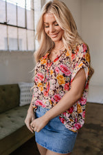 Cuff Sleeved Floral Shift Blouse