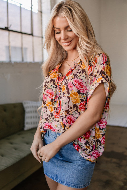 Cuff Sleeved Floral Shift Blouse