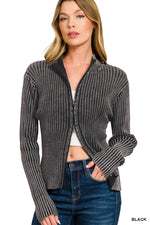 Chunky Ribbed Knit Zippered Cardigan in Black or Brown