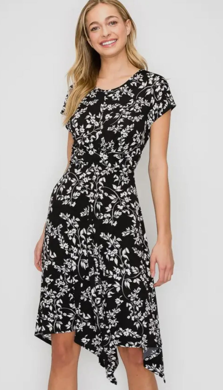 Ruched Waist Hanky Hemline Dress