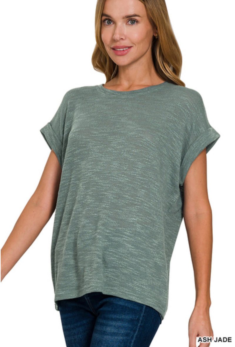 Rolled Sleeve Slub Sweater