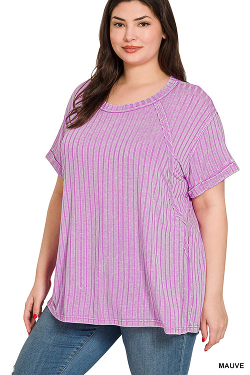 Plus Acid Washed, Ribbed Top in 2 Colors