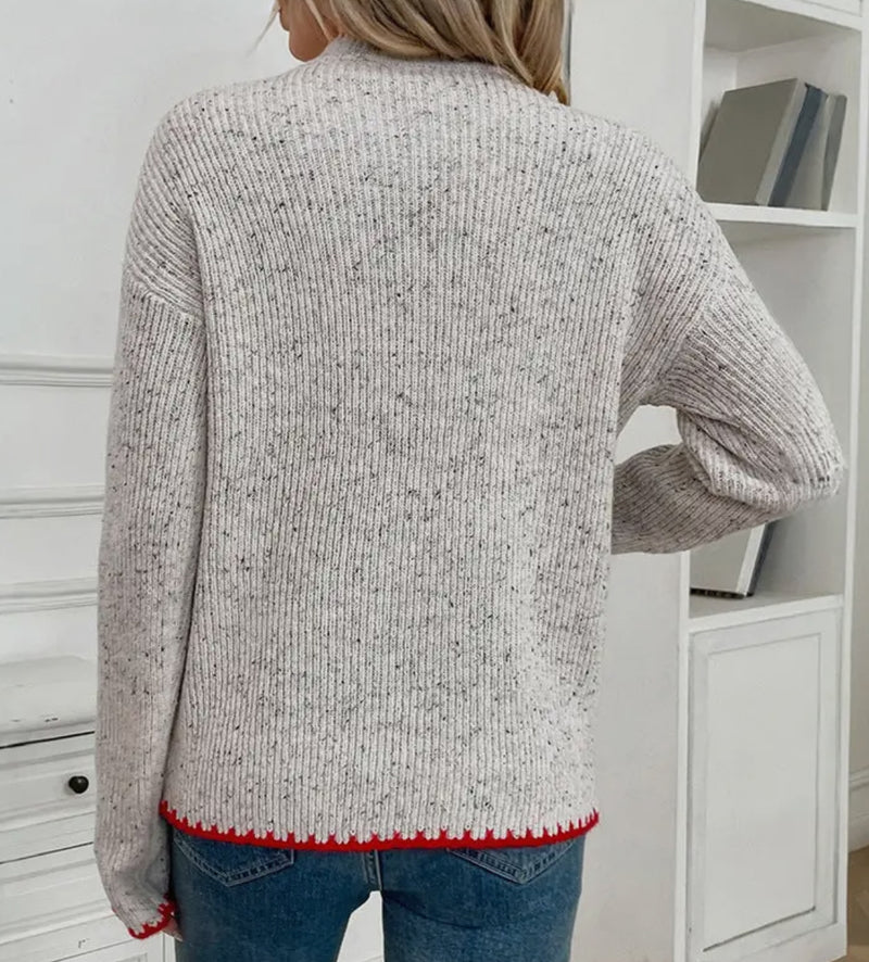 Crochet Heart Crewneck Wool Blend Sweater