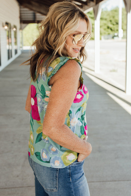 Floral Ruffle Trim Blouse