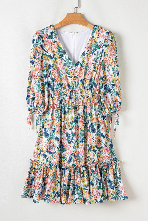 Sky Blue Floral Short Dress
