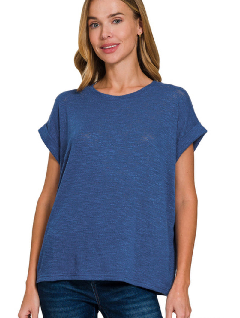 Rolled Sleeve Slub Sweater