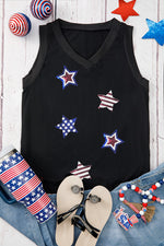 Black Sequined American Flag Patch Exposed Seam Tank Top