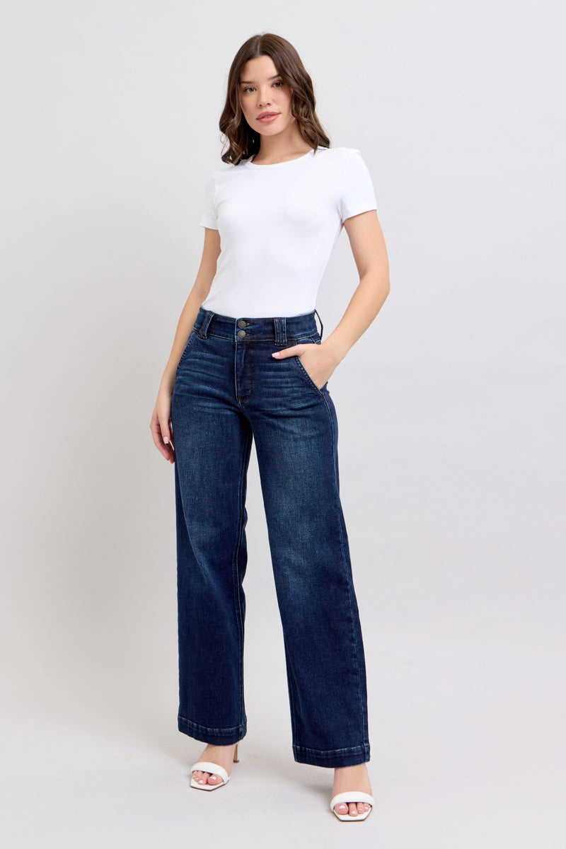 Judy Blue Wide Leg Dark Wash Trouser Jeans