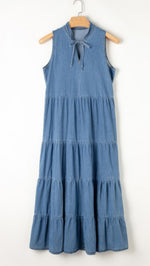 Chambray Tiered Sleeveless Dress