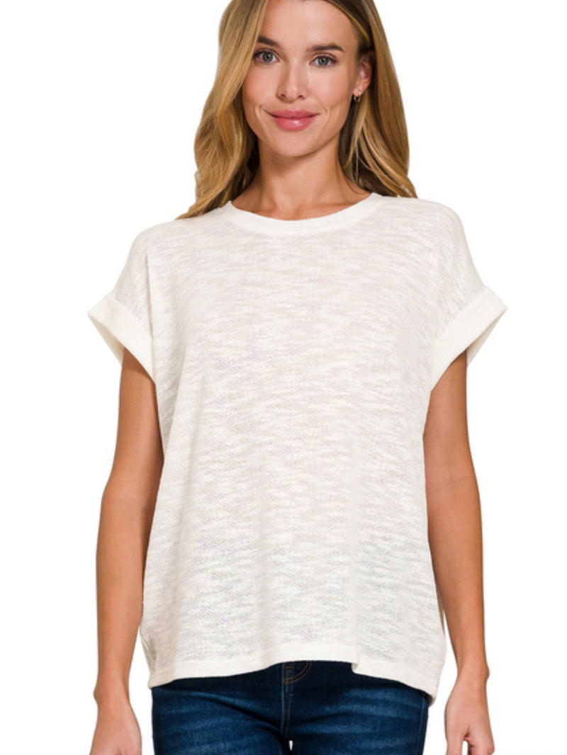 Rolled Sleeve Slub Sweater