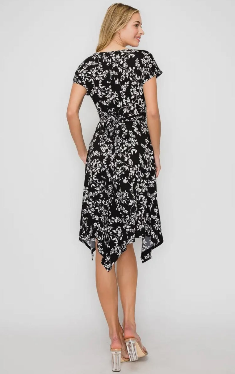 Ruched Waist Hanky Hemline Dress