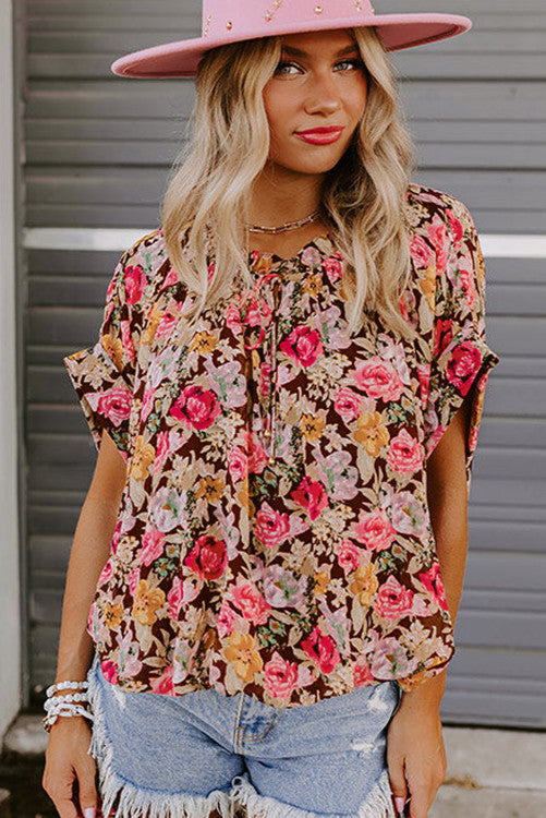 Cuff Sleeved Floral Shift Blouse