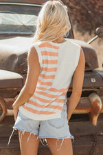 USA Flag Notched Neckline Loose Sweater