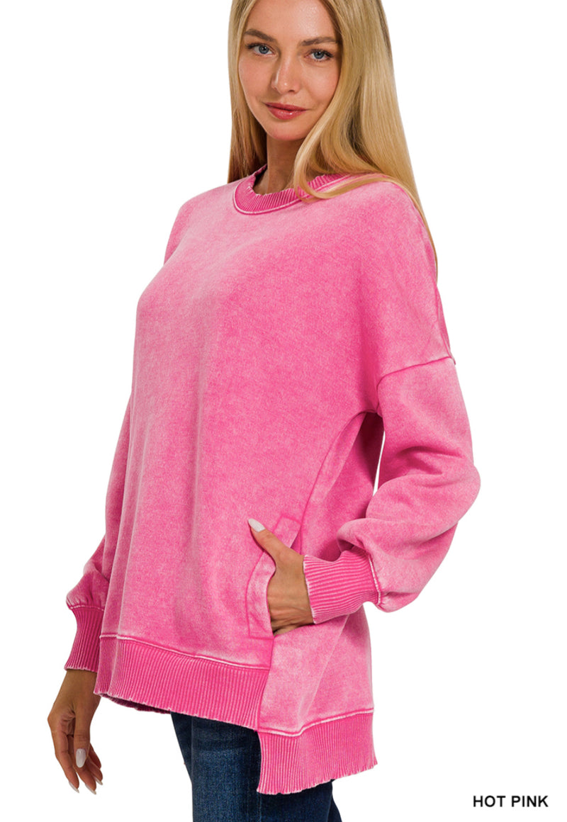 Acid -Washed Hi-Low Sweatshirt-New Colors!