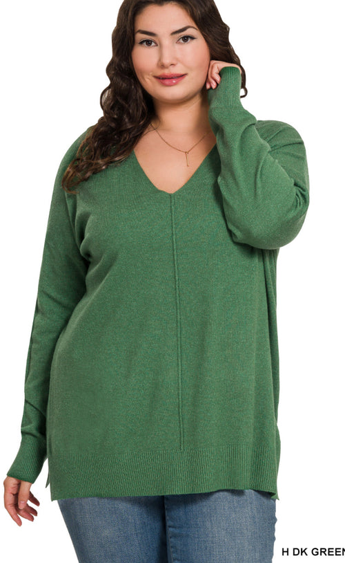 Center Seam V-Neck Sweaters in Plus