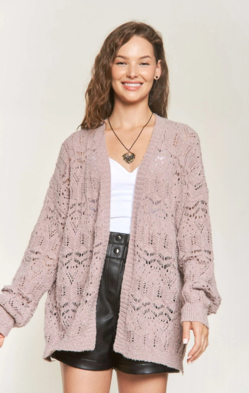 Loose Knit Cardigan in Purple and in Sand
