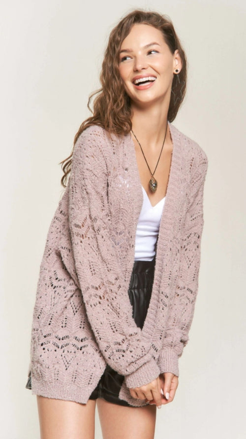 Loose Knit Cardigan in Purple and in Sand