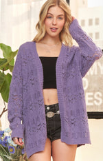 Loose Knit Cardigan in Purple and in Sand