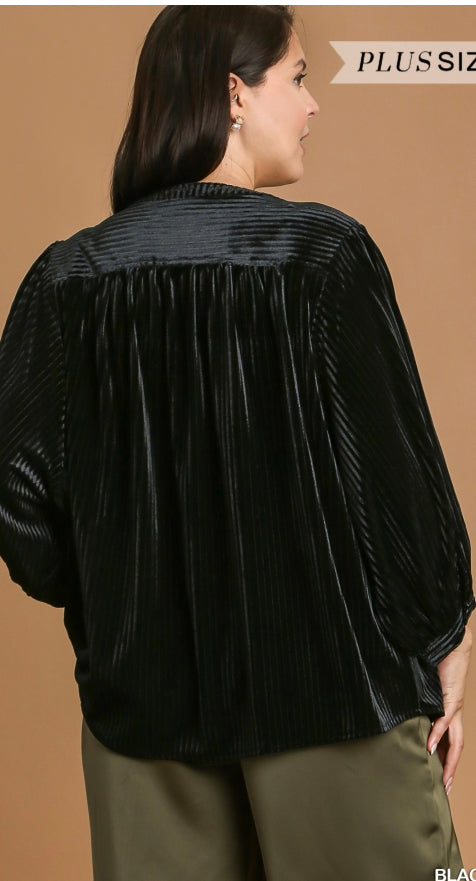 Curvy Pleated Stretch Velvet Blouse