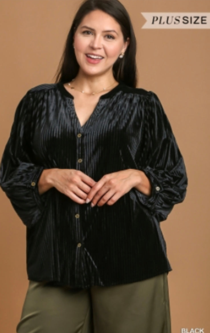Curvy Pleated Stretch Velvet Blouse