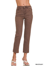 Straight Cut Acid-Washed Jeans in Olive or Brown