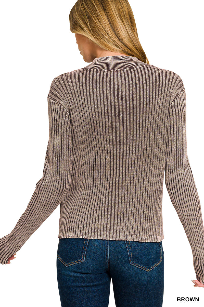 Chunky Ribbed Knit Zippered Cardigan in Black or Brown