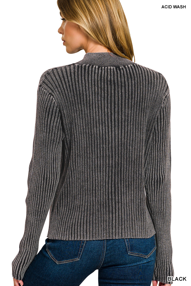 Chunky Ribbed Knit Zippered Cardigan in Black or Brown