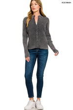 Chunky Ribbed Knit Zippered Cardigan in Black or Brown