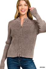 Chunky Ribbed Knit Zippered Cardigan in Black or Brown