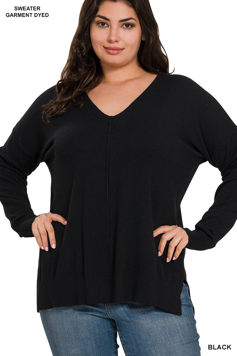 Center Seam V-Neck Sweaters in Plus