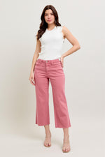 Judy Blue Rose Wide Leg Raw Hem Crop Jeans