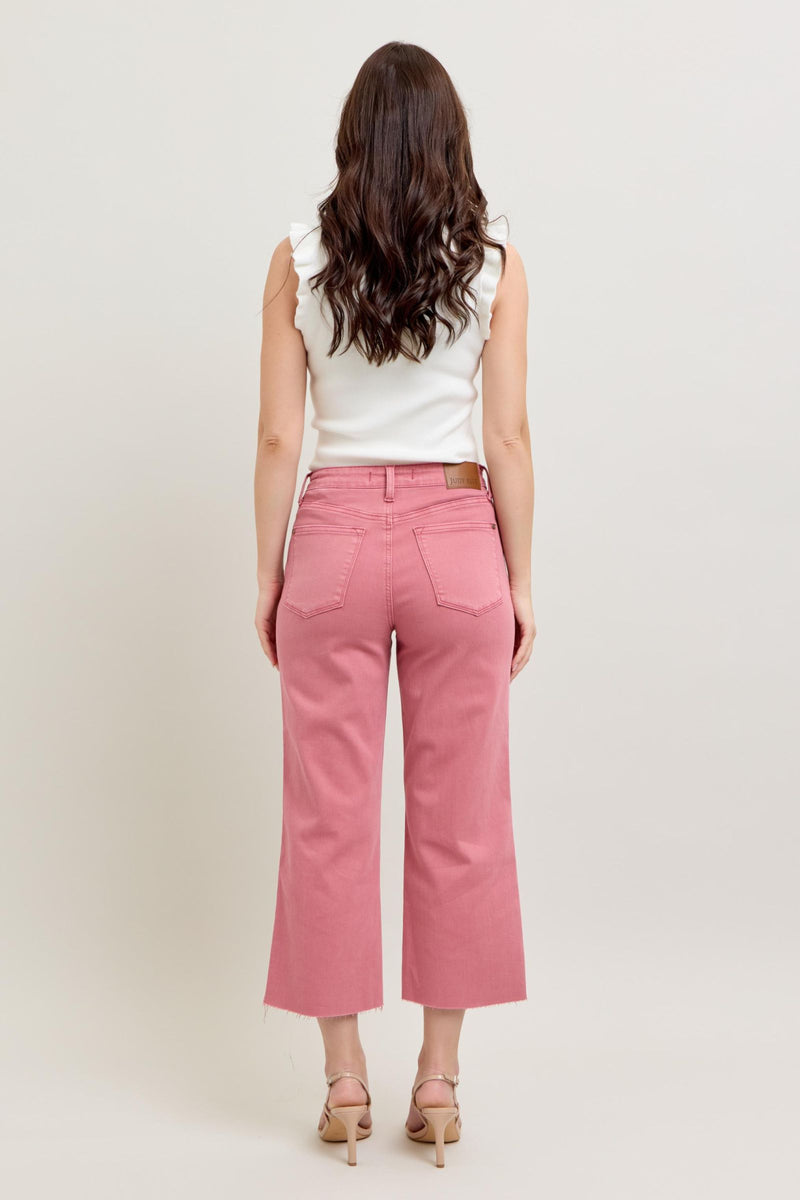 Judy Blue Rose Wide Leg Raw Hem Crop Jeans