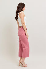 Judy Blue Rose Wide Leg Raw Hem Crop Jeans