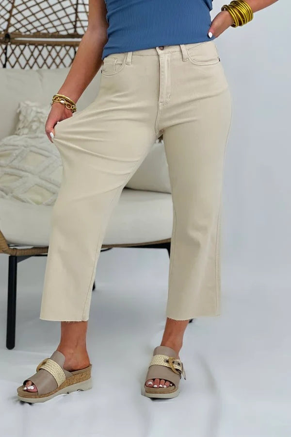 Judy Blue Bone Garment Dyed Wide Leg Cropped Jeans