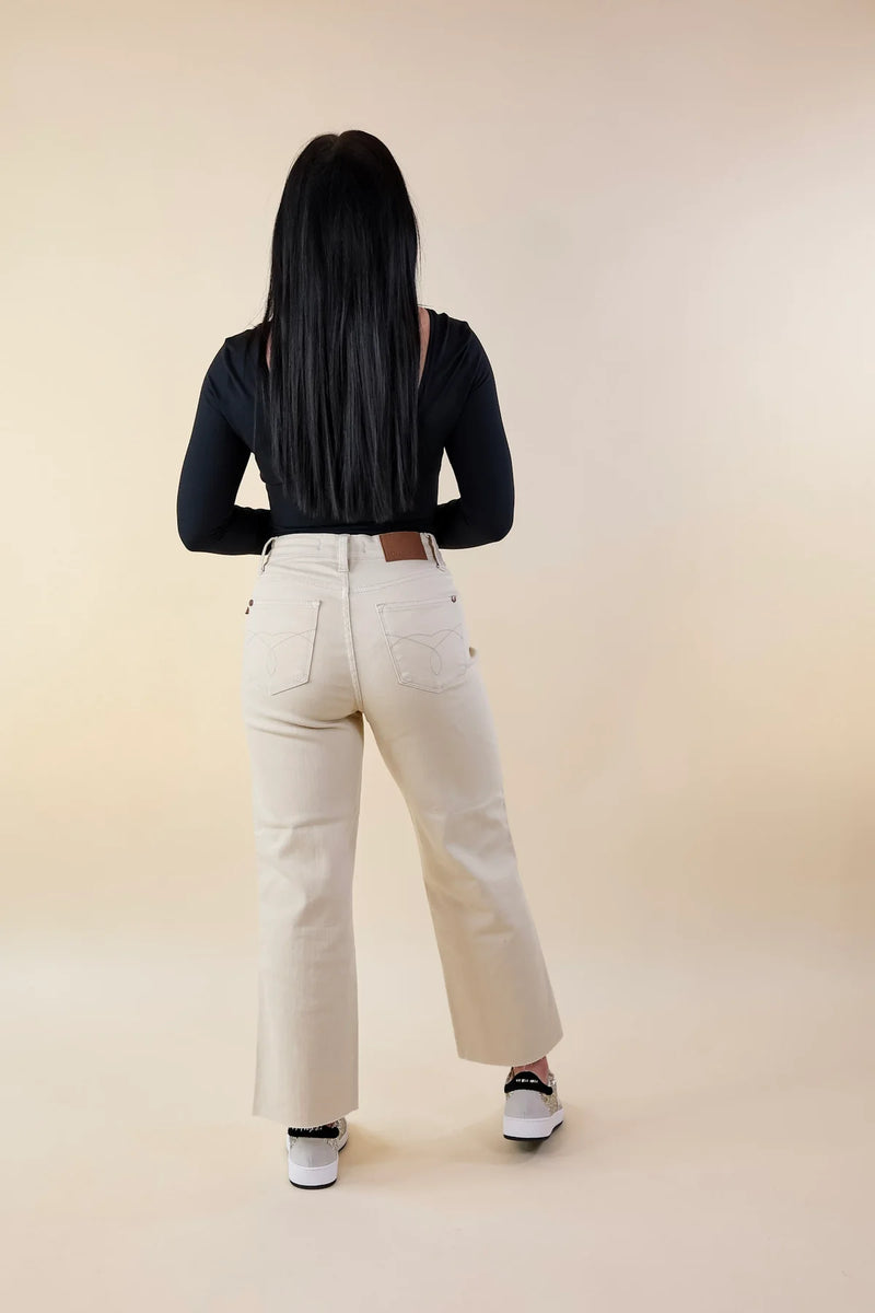 Judy Blue Bone Garment Dyed Wide Leg Cropped Jeans