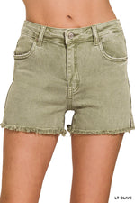 Vintage Washed Frayed Cutoff Shorts in Olive, Teal and White
