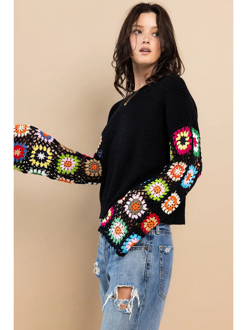 Granny Square Crochet Sleeve Sweater